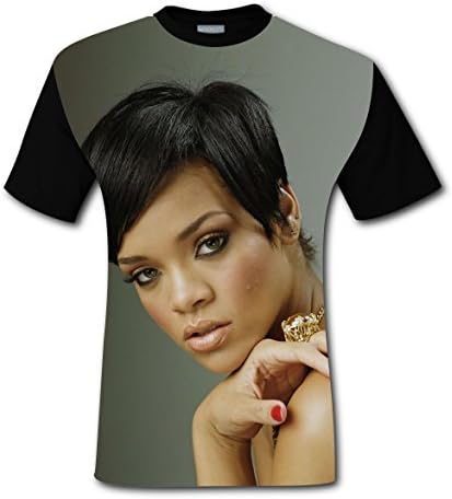 MIMAMGME 3D Rihanna Photo Men's Short Sleeve Leisure Style T-Shirt S