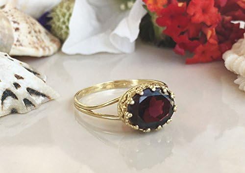 Mozambique Garnet Ring - Genuine Gemstone - January Birthstone - Stack Ring - Oval Ring - Gold Ring - Bezel Ring - Red Garnet
