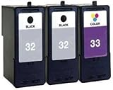 HouseOfToners Remanufactured Ink Cartridge Replacement for Lexmark 32 & 33 (2 Black & 1 Color, 3-Pack)