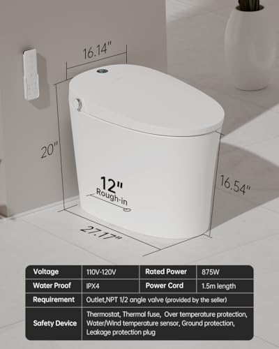 EPLO Smart Toilet Bidet with Auto Open Close,Foam Shield,1000G MaP Flush Score,ADA Comfort Chair Height,Blackout Flush,Heated Seat,Air Dryer,One Piece Modern Elongated Toilet with Tank Pump E18PRO