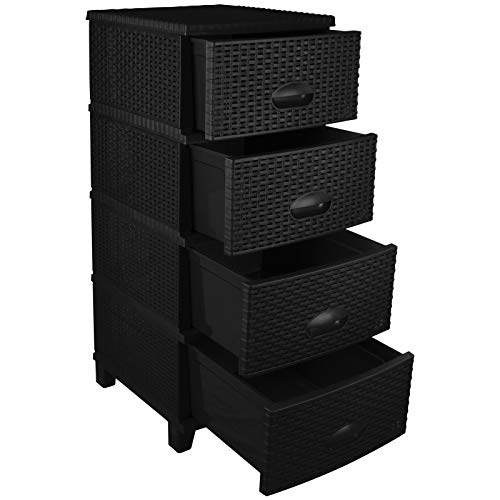 Rattan Kommode mit 4 Schubladen schwarz Rattanmöbel Regal Kunststoff – Bild 3
