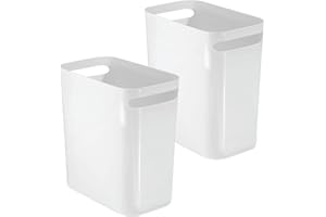 mDesign Plastic Slim Large 2.5 Gallon Trash Can Wastebasket, Classic Garbage Container Recycle Bin for Bathroom, Bedroom, Kitchen, Home Office, Outdoor Waste, Recycling, Aura Collection, 2 Pack, White