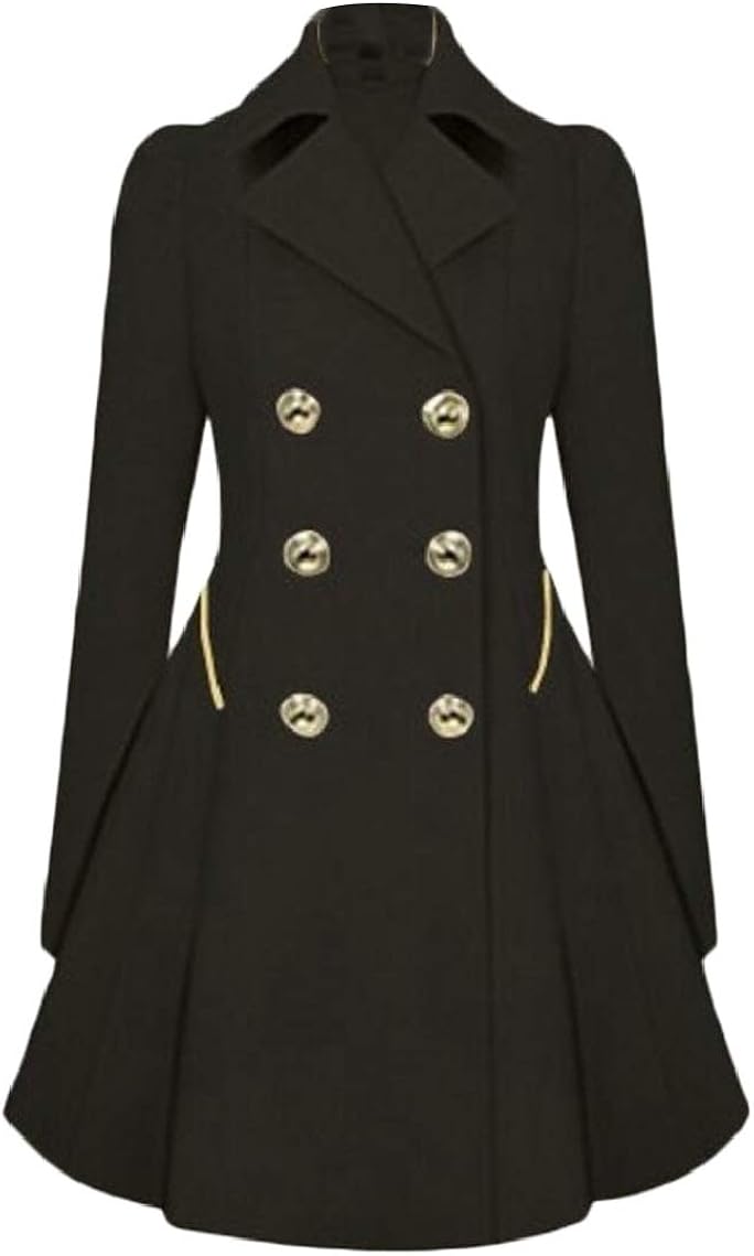 Gocgt Women Swing Double Breasted Pea Coat MidLong Lapel Dress Coat