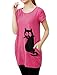 Allegra K Lady Round Neck Short Sleeve Cat Prints Loose Tunic Top L Fuchsia