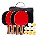HUEGLO Ping Pong Paddles Set of 4 Portable Table Tennis Racket Set and Balls,Professional Ping Pong Set for Indoor or Outdoor Play (Black)