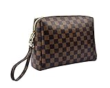 checkered Makeup Bag Travel Cosmetic Bags Shell Shape Checkered toiletry Travel Bag PU Vegan Leather Travel Organizer