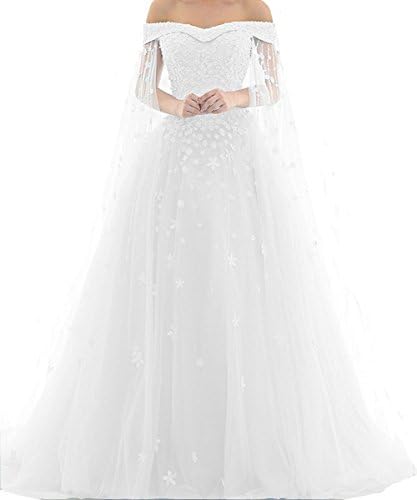Meledy Women's Off Shoulder Long Beading Prom Dress A Line Lace Prince Formal 2018 Wedding Gown Ivory US2