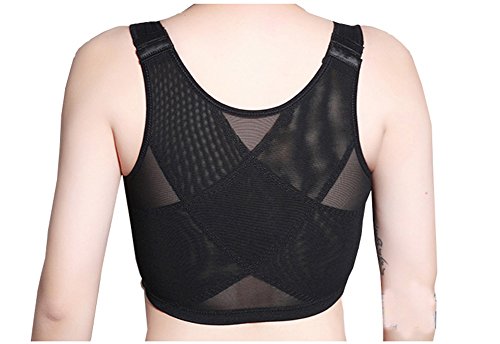 Breathable Super Flat Les Lesbian Compression 3 Rows Central Clasp Chest Binders (Small, Black)