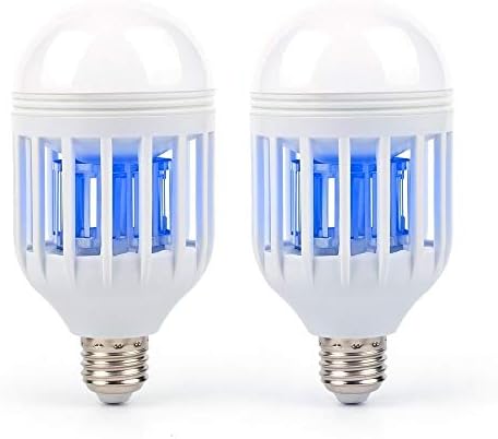 2 Pack Mosquito Killer Lamp, 2-In-1 Bug Zapper Light Bulb, Electronic Fly Killer Insect Repellent Fit E27 Socket, Built in Insect Trap LED Night Light for Indoor Outdoor Home Garden Porch Backyard