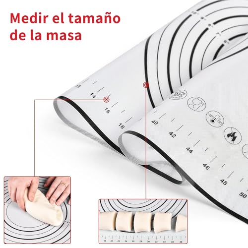 SAEIV Silicone Baking Mat Black, 60x40cm, Non-Slip Mat with Size Marks, Non-Stick Surface, Heat Resistant Kitchen Mat with 3 Scrapers