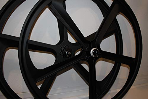 R4 29" BMX Cruiser Bicycle 5-Spoke Mag Alloy Wheel Set W/Freewheel (Matte Black)