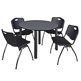 Kee 48" Round Breakroom Table- Grey/ Black & 4