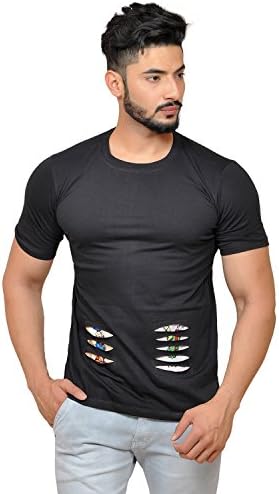 Yuvraah Men's Black Donald Duck Cropped Patch T Shirt