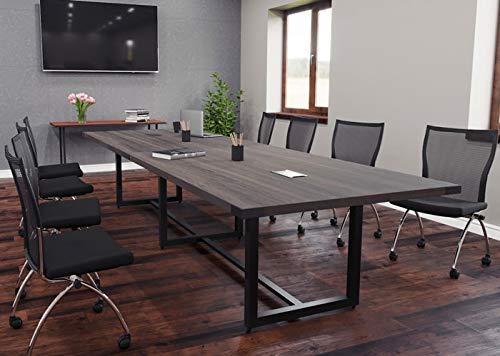 8 Foot - 16 Foot Modern Conference Room Table with Metal Base & Metal Accents (10ft w/ 0 Power Modules, Southern Tabacco w/Black Metal) - Thumbnail 2