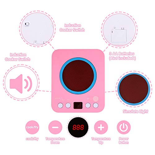 Kids Kitchen Pretend Play Accessories Toys,MOICO 38pcs Pretend Toy Kitchen Cookware Playset Pots and Pans Cooker with Light Sound,Cooking Utensils, Food Play Set for Toddlers Girls Boy Birthday Gifts