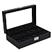 SONGMICS 12 Slots Watch Box Lockable Organizer Mens Watch Display Case Glass Top Black UJWB12B