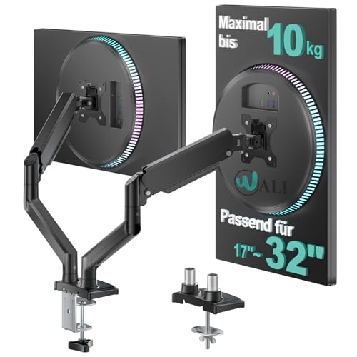 WALI Dual-Monitorhalterung, Verstellbarer Gasfeder-Monitor-Tischständer für 2 Monitore, robuster Monitorarm bis zu 86,4 cm Bildschirm, hält bis zu max