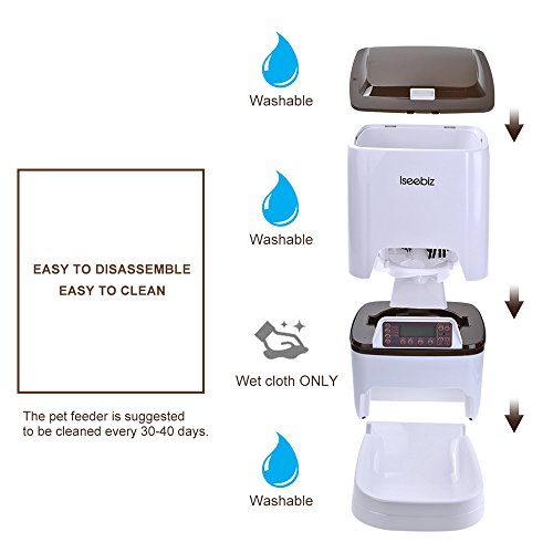 Automatic Dog Feeder Iseebiz 6 Liter Automatic Pet Feeder Food Dispenser for Dog Cat with Voice Recorder 4 Meal Timer Programmable Medium and Large Pet - Thumbnail 5