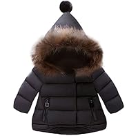 Jojobaby Baby Boys Girls Hooded Snowsuit Winter Warm Fur Collar Hooded Down Windproof Jacket Outerwear (3-4 Years, Black)