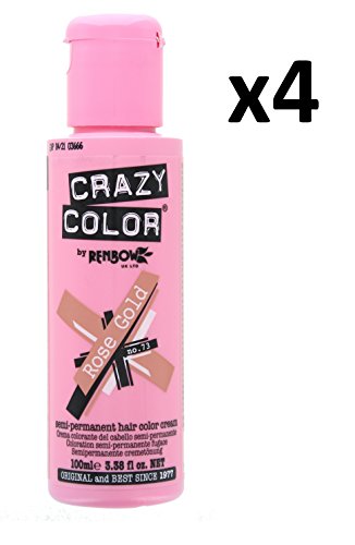 4 X Crazy Color Renbow Semi-Permanent Hair Colour Cream Dye 100ml Box of Four-Rose Gold