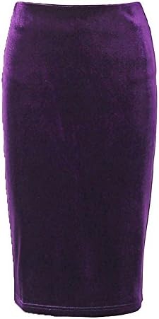 Women Fashion Purple Velvet Midi Pencil Bodycon Skirt