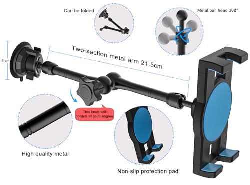 woleyi Car Dashboard Windshield Tablet Holder with Suction Cup and Truck with Metal Arm for Tablets and Phones 4-12.9 inches, iPad Pro/Air/Mini, Galaxy, Lenovo, iPhone, etc