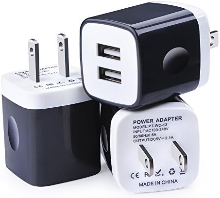 Wall Charger, Kakaly 3-Pack 2.1Amp USB Wall Adapter Dual Port Quick Charger Cube for any iOS or Android Devices: iPhone, iPad Samsung and More.Charger Base,Charger Brick ,Charger Blocks, USB Brick