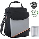 Elantrip Expandable Lunch Box with Ice Pack Dual Compartment Insulated Cooler Lunch Bag with Shoulder Strap for Kids Boys Men Women Adults, Black and Gray 10 CAN