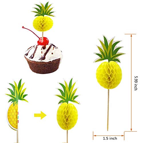 48x Snailmon Flamingo Cupcake Toppers pcks Pineapple Cupcake Toppers, 3D Cocktail Picks Cake Decoration for Luau Hawaii Tropical Birthday Wedding Beach Party