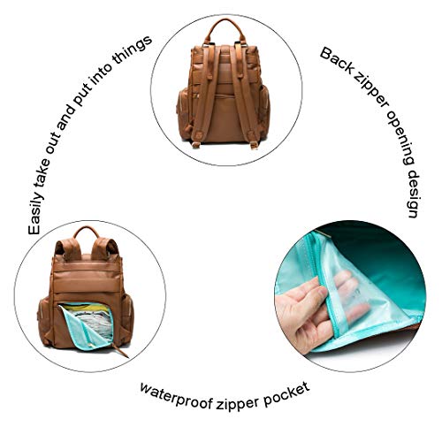 Diaper Bag Backpack by Mominside, Leather Backpack for Women, Travel Backpack Baby Bag with 15 Pockets, Changing Pad, Large Capacity for Wet Clothes, Breast Pump, Milk Bottle (Brown)