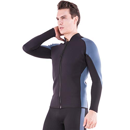 Flexel Men's Wetsuit Tops 2MM Neoprene Women Wetsuit Jacket Long Sleeves Front Zip Diving Top for Surfing Snorkeling Swimming Kayaking Canoeing (2mm Jacket Navy, X-Large) - Thumbnail 5
