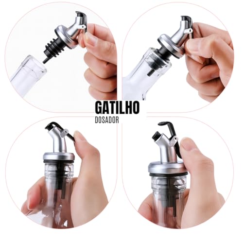Kit 2 Porta Azeite e Vinagre de Vidro 500ml Premium Galheteiro com Tampa Dosadora Dispenser para Óleo Molhos e Temperos Garrafa Transparente Multiuso Econômica e Saudável para Cozinha 500ml Premium