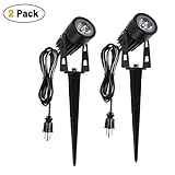 6W Oudoor Flood Light by Annstory, Bright LED Black Landscape Stake Light with Cord Set, Landscape Spotlight for Garden Yard Patio Path lawn，Waterproof，Warm White（2 pack）