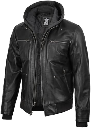 Amazon.com: Black Hoodie Leather Jacket (XS) : Clothing, Shoes