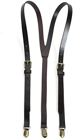ROCKCOW Suspenders Men's Skinny Leather Suspenders Clip On Wedding Suspenders(Black Coffee, 186-195cm)