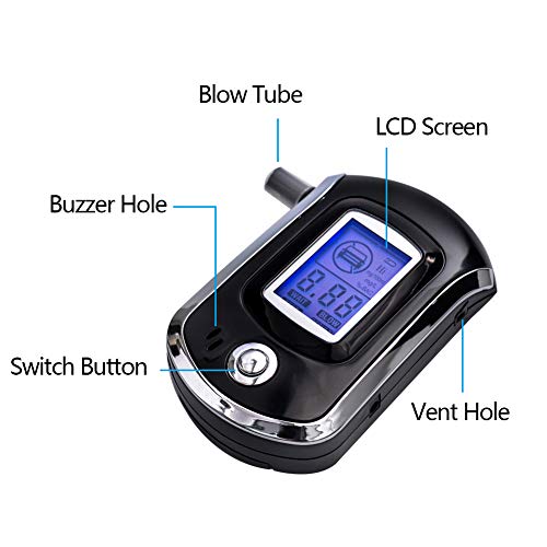 Breathalyzer,Portable Warning Digital Breath Alcohol Tester for Drivers or Home use with 5 mouthpieces - Thumbnail 4