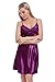BellisMira Women's Satin Chemise Nightgowns, Sexy Sleepwear V Neck Spaghetti Strap Silk Lace Nightdress Purple, S