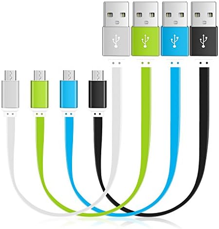 Short Micro USB Cables,Aupek 4pack 0.66 FT/20CM Flat Micro USB to USB Charger Android Charging Cords for Charging Station,Samsung Galaxy S6 S7,Google,Nexus and More(Black White Blue Green)