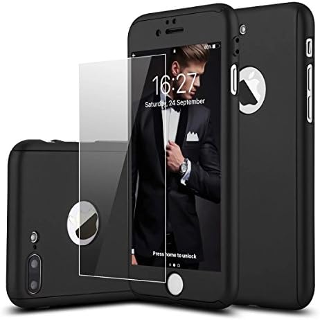 iPhone 7 Plus Case, ArtMine Full Body [Ultra Thin] Slim Hard Protective Case Cover with [Tempered Glass Screen Protector] for Apple iPhone 7 Plus -Black