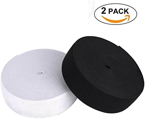 Elastic Spool Heavy Stretch Knit Elastic Band 1 Inch by 11 Yard for Sewing 2 Packs(Black and White)