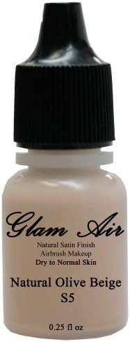 Glam Air Airbrush Makeup Water Based Foundation Choose Matte or Satin Finish for Flawless Looking Skin (0.25oz Bottles) (S5 NATURAL OLIVE BEIGE)