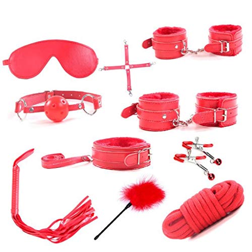 Luck7DZ 10Pcs R’estraints Kit Leather Costume Role Play Bandage Gear Adjustable H’andcuffs for Wrist and Ankle for Couples Sunglasses