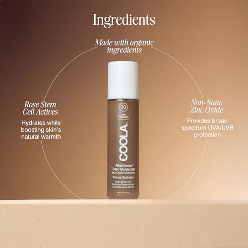 COOLA Organic Rosilliance BB Cream with SPF 30, Tinted Moisturizer Sunscreen & Foundation, Dermatologist Tested, Bronze Goddess, 1.5 Fl Oz