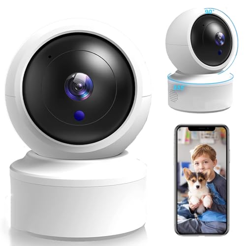 BAKEWAY 2K HD Cámara de Seguridad Interior, 3MP Cámara Wi-Fi de Seguridad Interior, con Visión Nocturna Audio Bidireccional y Detección de Movimiento 360 Grados para Hogar Bebé Mascota etc