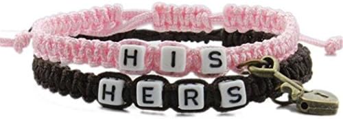 Couple Bracelets Key and Lock Braided Bracelet His and Hers Bracelets for Lover by Kiokioa (PINK BLACK)