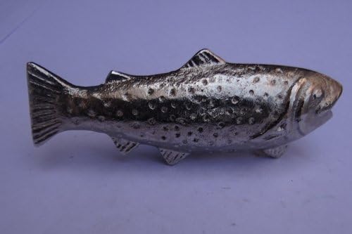Nickel Finish Iron Fish Drawer Knob - 3.25"l Set of 8