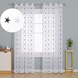 Deconovo Set of 2 Embroidered Star Curtains with Eyelets 140 x 240 cm White Navy view 3