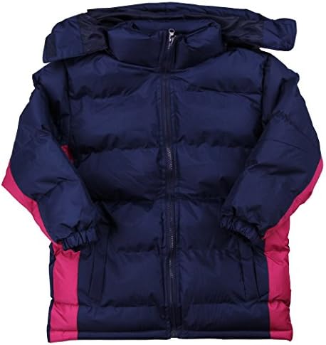 Girls Hooded Fashion Pattern Padded Winter Jacket (Navy/Pink, Medium(8/10))