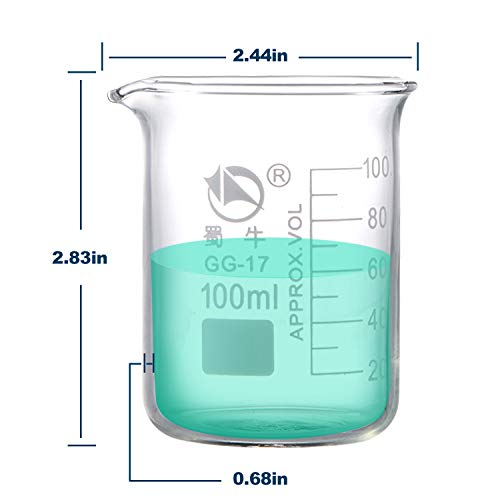 Young4us Glass Beakers, Pack of 6 Low Form Glass Measuring & Glass Droppers Set, 3 Graduated Griffin Beakers in 3 Sizes with Scales, 250ml, 100ml, 50ml, 3 Glass Droppers Without Scales (3ml per Drop)