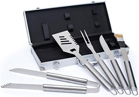 Complete BBQ Grill Tools Kit. Barbecue Tool Set W/ Case. Utensils Accessories for Grilling a Veggie or Meat Burgers Like a Chef. Knife, Tongs, Spatula, Brush, Fork. Birthday for Men